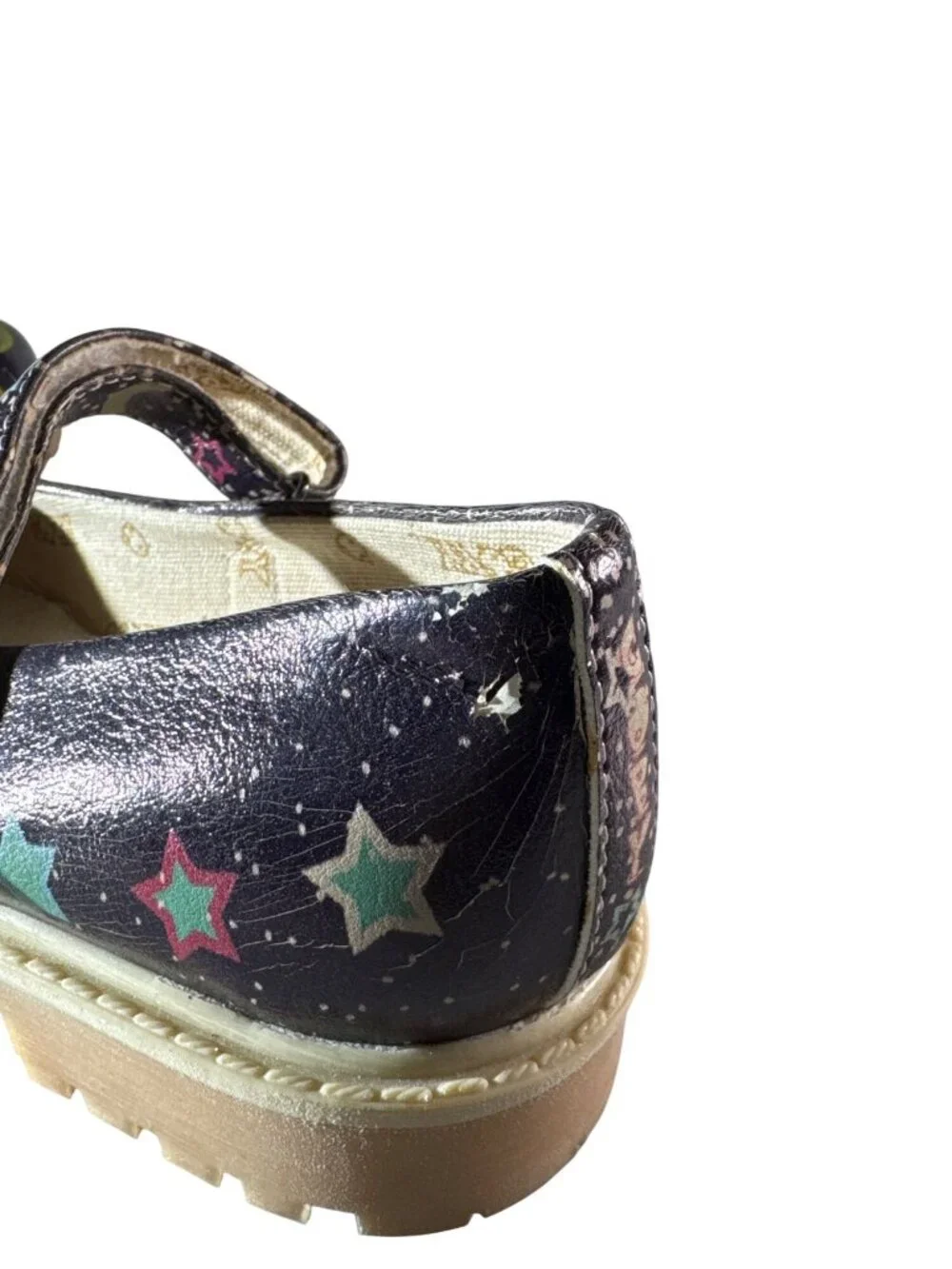 GOBY Girl's Navy Blue Star Design Mary Jane Shoes Adjustable Strap Rubber Soles